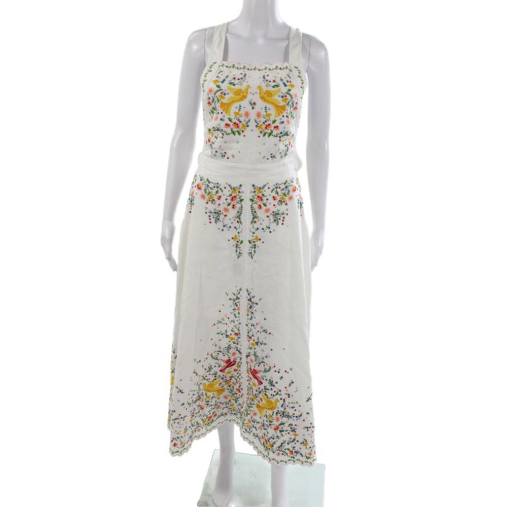 Zimmermann Women Sundress White Floral Square Neck Sleeveless Linen Size 1